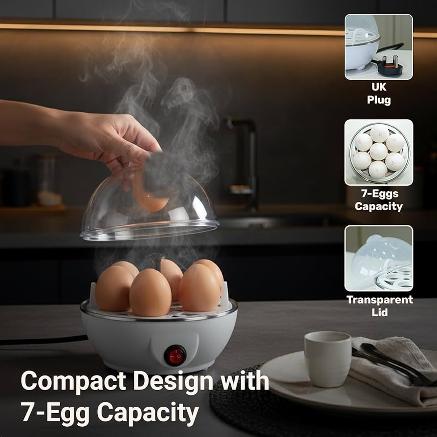 Electric Egg Boiler & Steamer – 7 Egg Capacity, Automatic Shut-Off