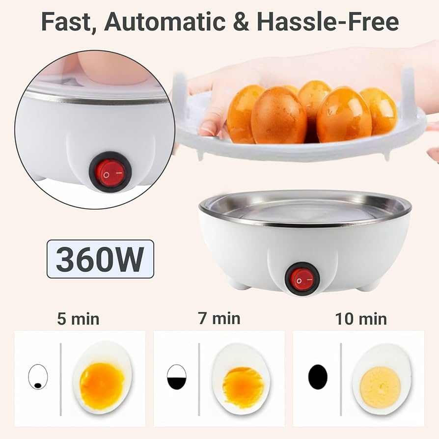 Electric Egg Boiler & Steamer – 7 Egg Capacity, Automatic Shut-Off